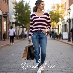 New Jeanne Pierre Striped 100% Cotton Knit Sweater